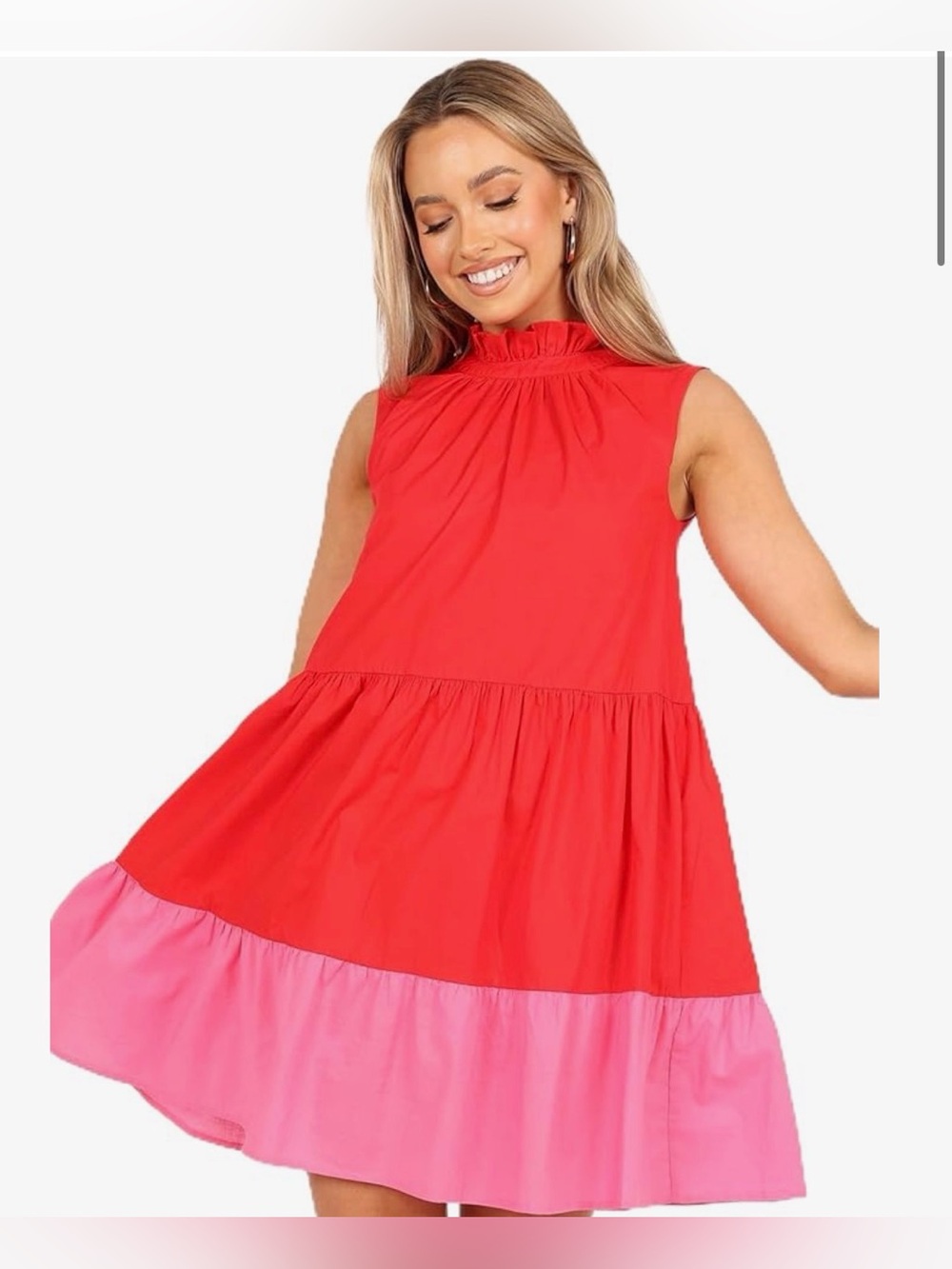 Petal & Pup Bradshaw Colorblock Tiered Shift Dress NWT Large Red Pink Bow Back